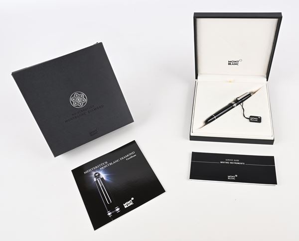 Montblanc Meisterstuck Diamond LeGrand 105973 - Penna stilografica in resina nera con particolari platino e diamante nel cappuccio (Mod. 23794)