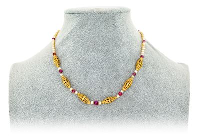 Collana in Oro, Perle e Rubini