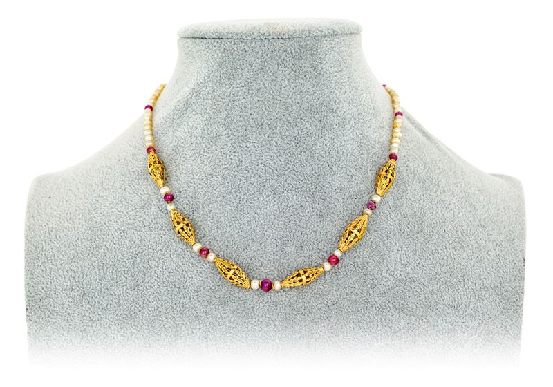 Collana in Oro, Perle e Rubini