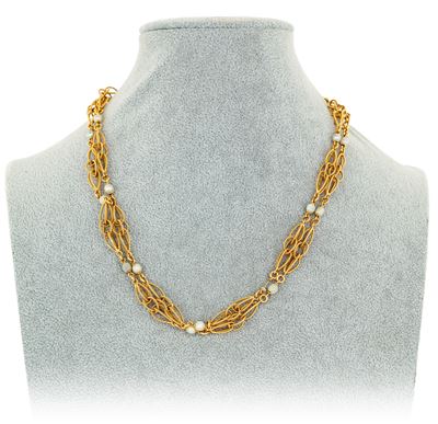 Lunga Doppia Collana in Oro e Perle