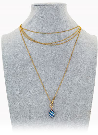 Lunga Collana Maglia in Oro con Pendente Ad Ovetto in Argento e Smalti