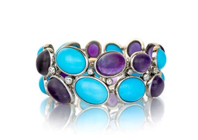 Bracciale in Oro Turchesi, Ametiste e Brillanti