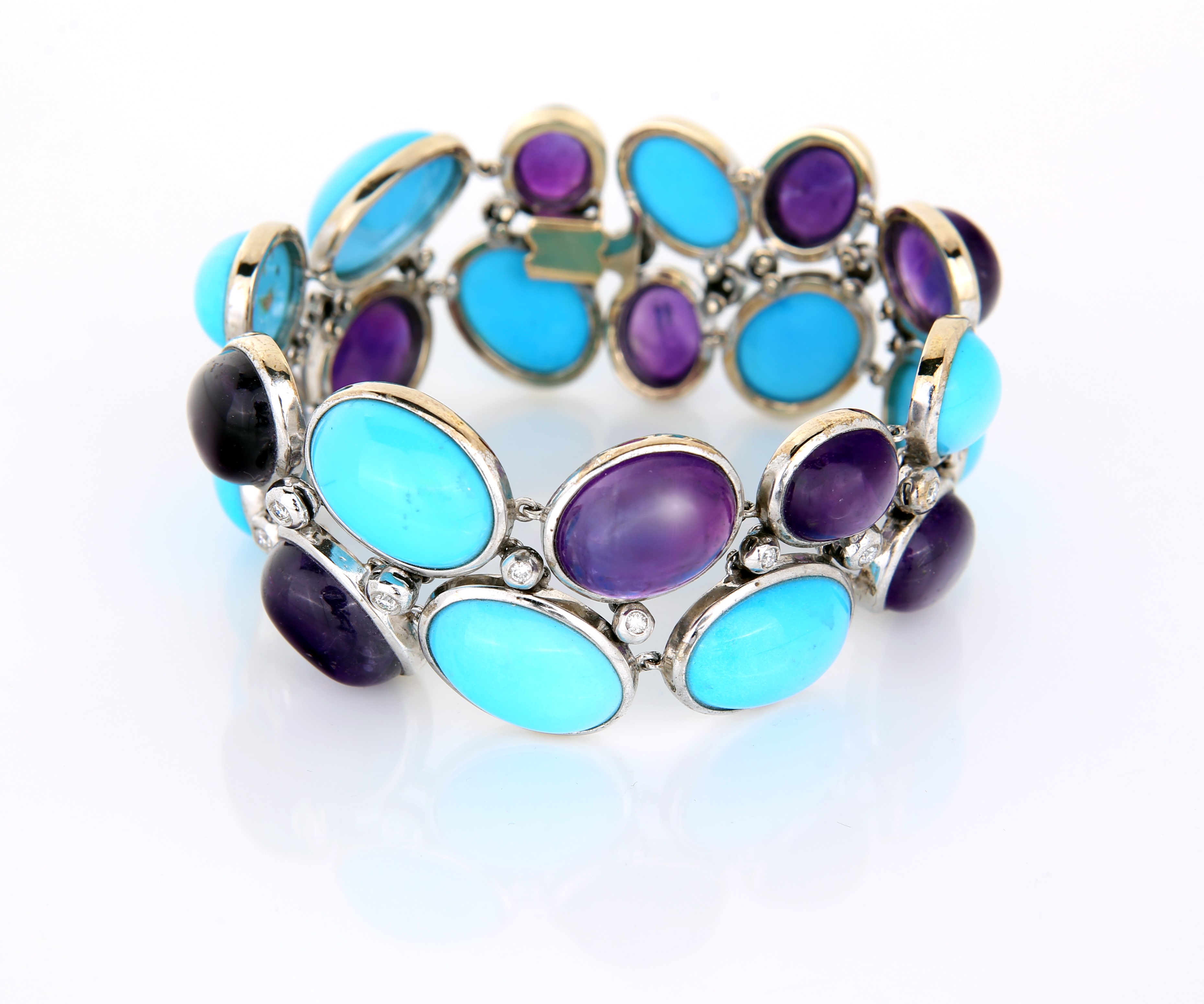Bracciale in Oro Turchesi, Ametiste e Brillanti