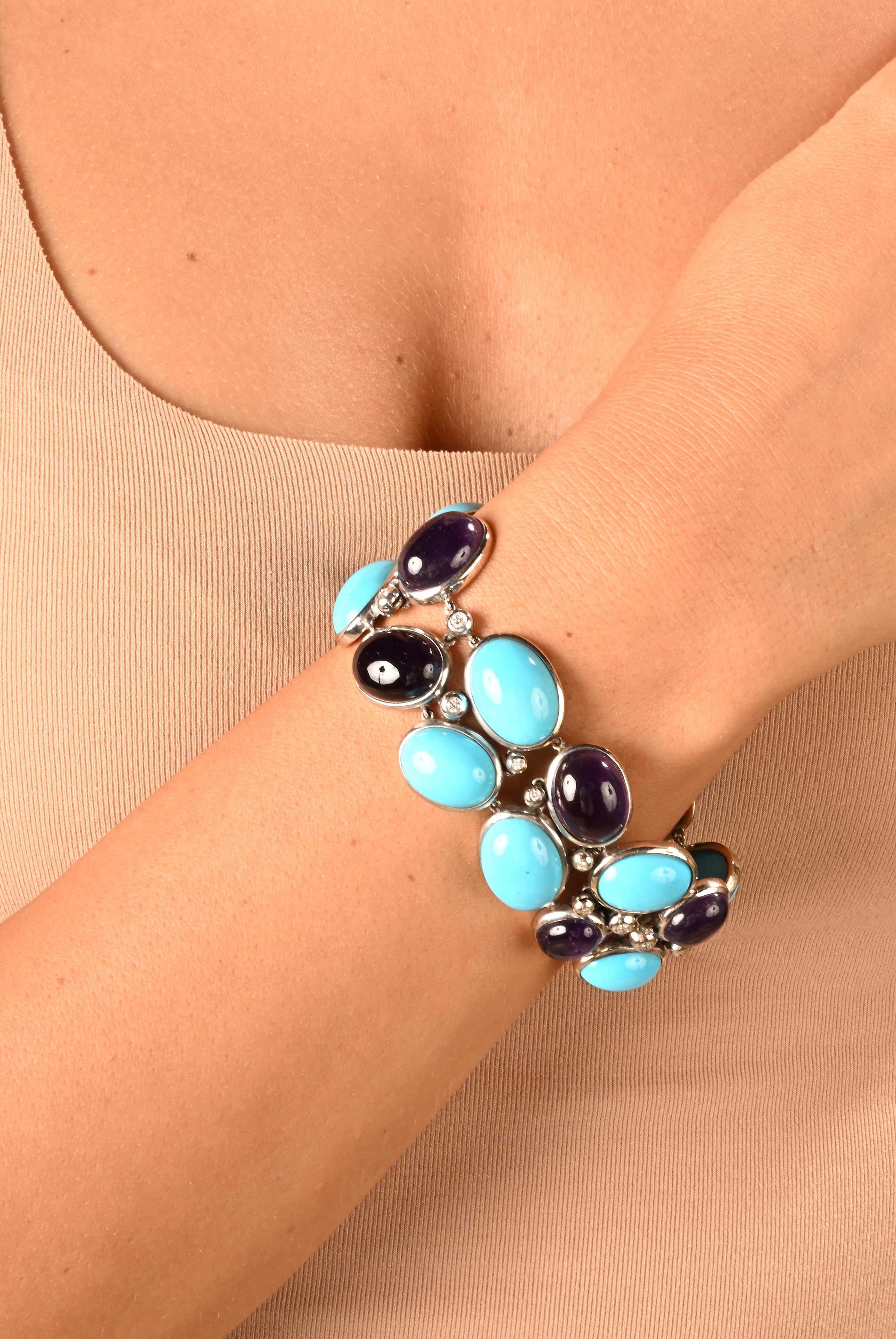 Bracciale in Oro Turchesi, Ametiste e Brillanti