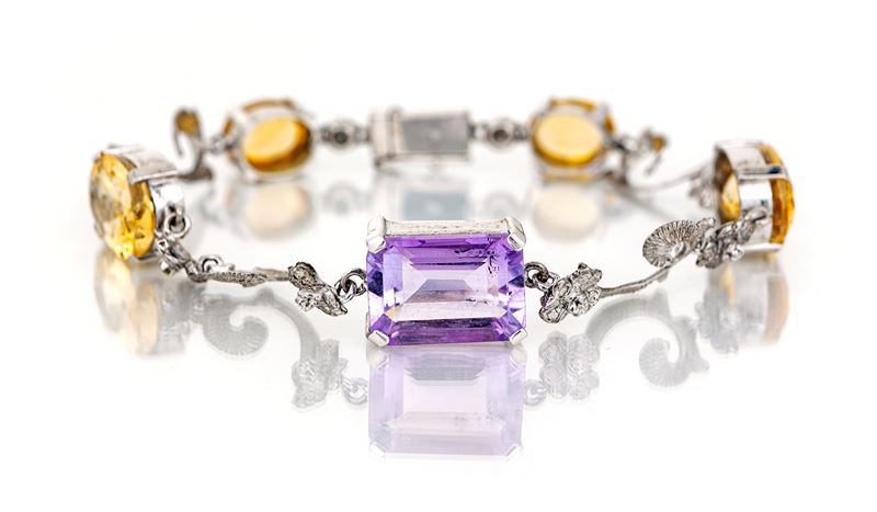 Bracciale in Oro Ametiste, Quarzi Citrini e Diamanti