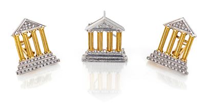 Parure Spilla e Coppia di Orecchini in Oro e Brillanti