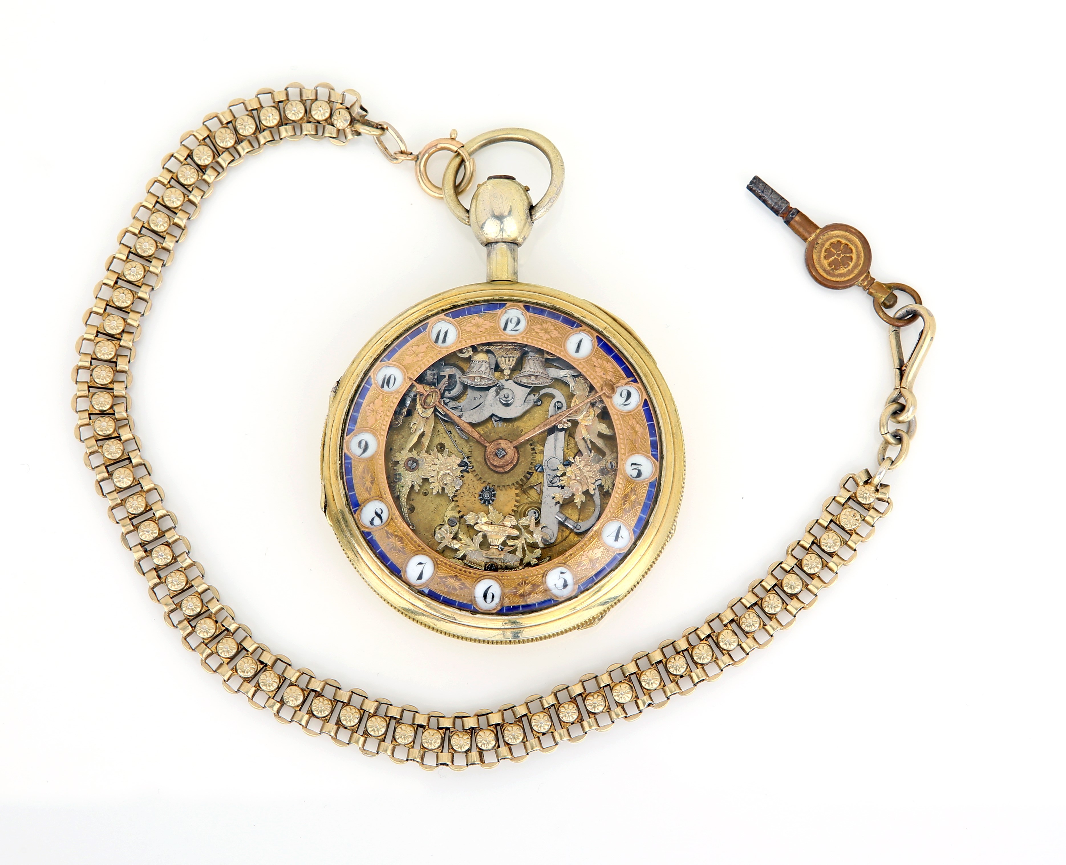 Anonimo - Orologio da tasca con ripetizione ad ore e quarti sui timbri con 2 automi (Jacquemart)....