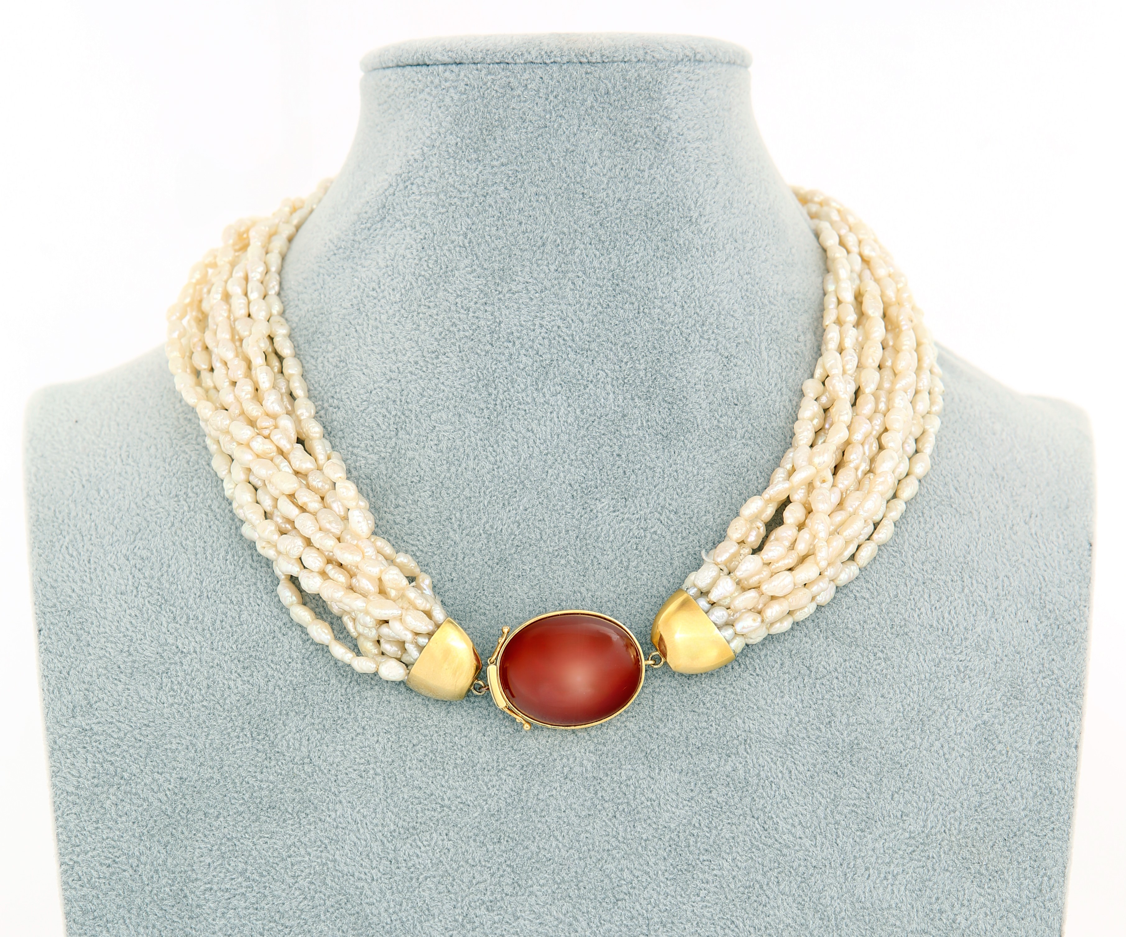Collana in Oro, Perle D'acqua Dolce e Corniola