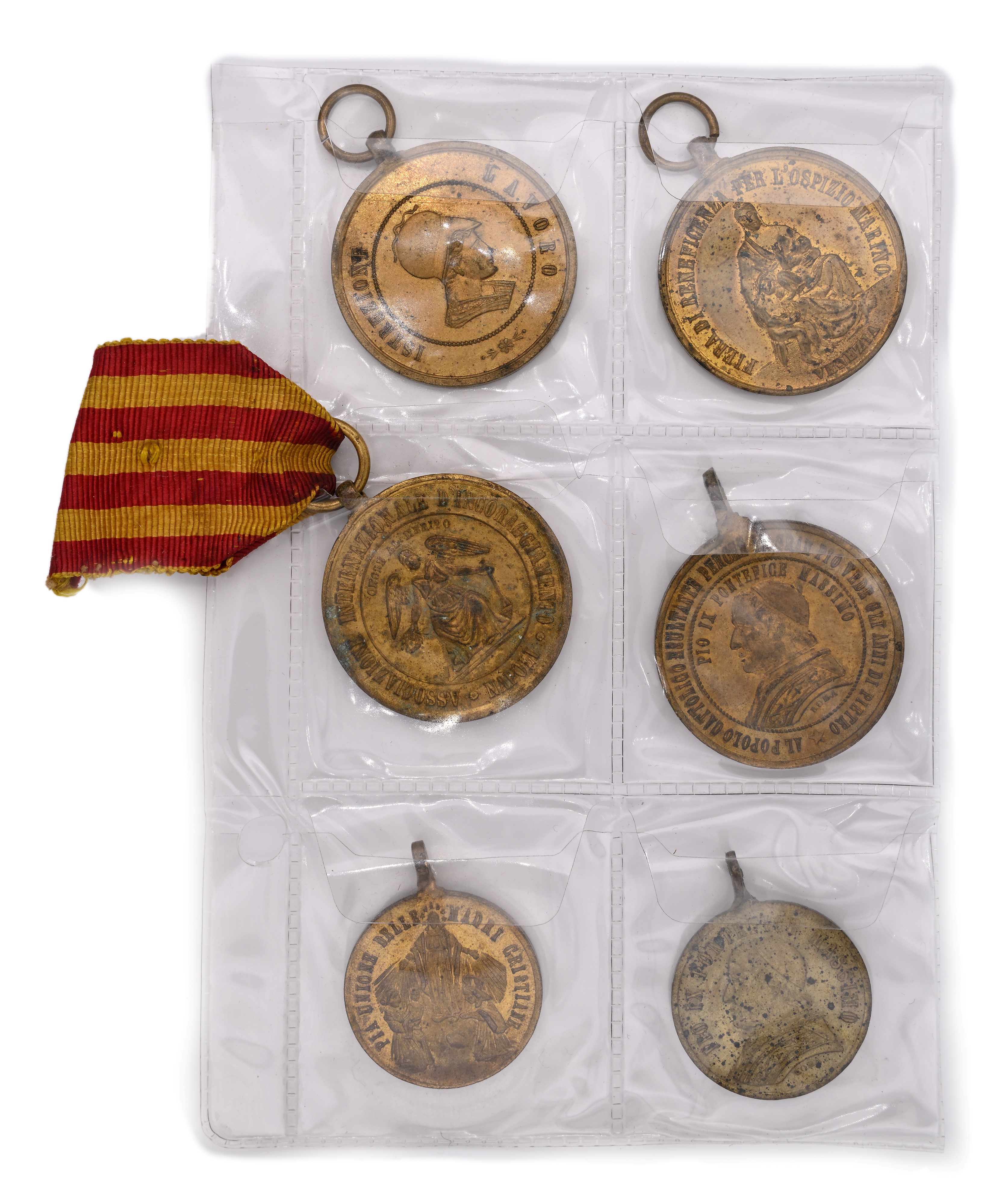 Medaglie commemorative, sei esemplari in bronzo dorato (XIX secolo)