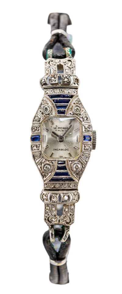 Le Monde, Orologio da Polso Decò in Platino, Diamanti e Zaffiri