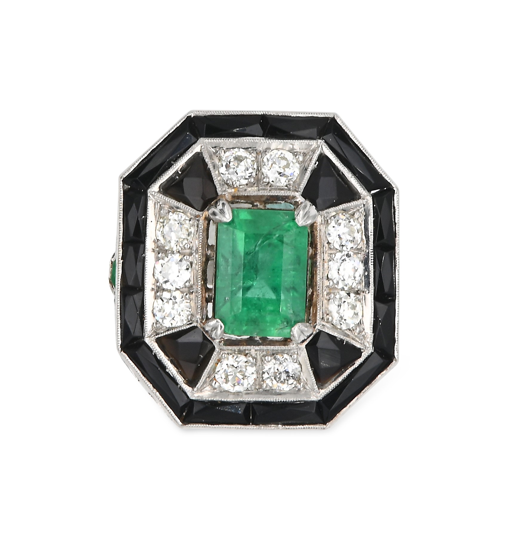 Anello in Platino, Smeraldi Onice e Brillanti