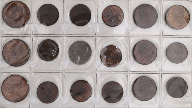 Lotto di 18 Monete in Metallo del Regno D'italia Vittorio Emanuele III. Si Segnalano: 20 Cts 1936...
