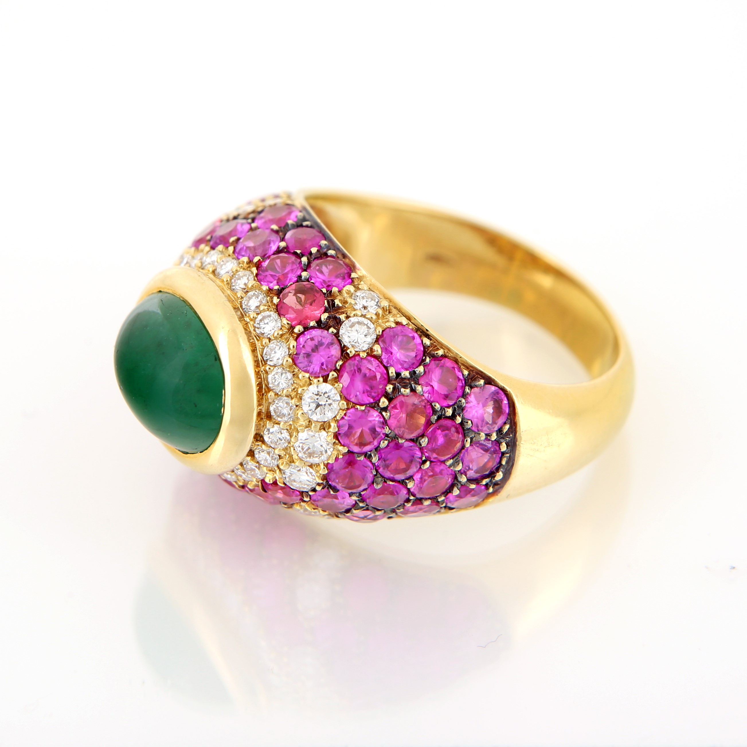Anello in Oro, Smeraldo, Zaffiri Rosa e Brillanti