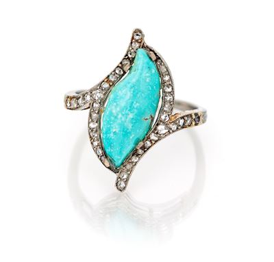 Anello in Oro, Turchese e Diamanti