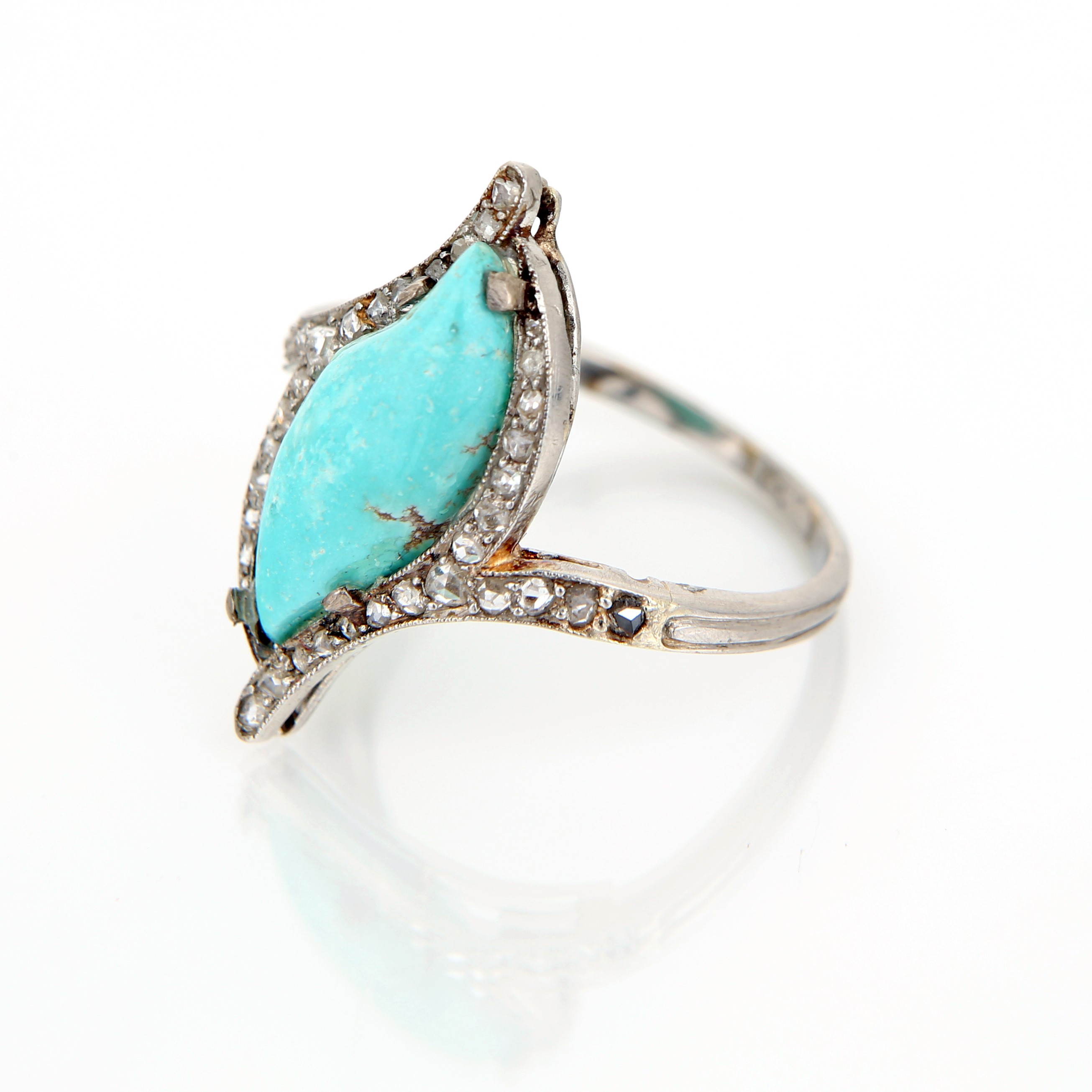 Anello in Oro, Turchese e Diamanti