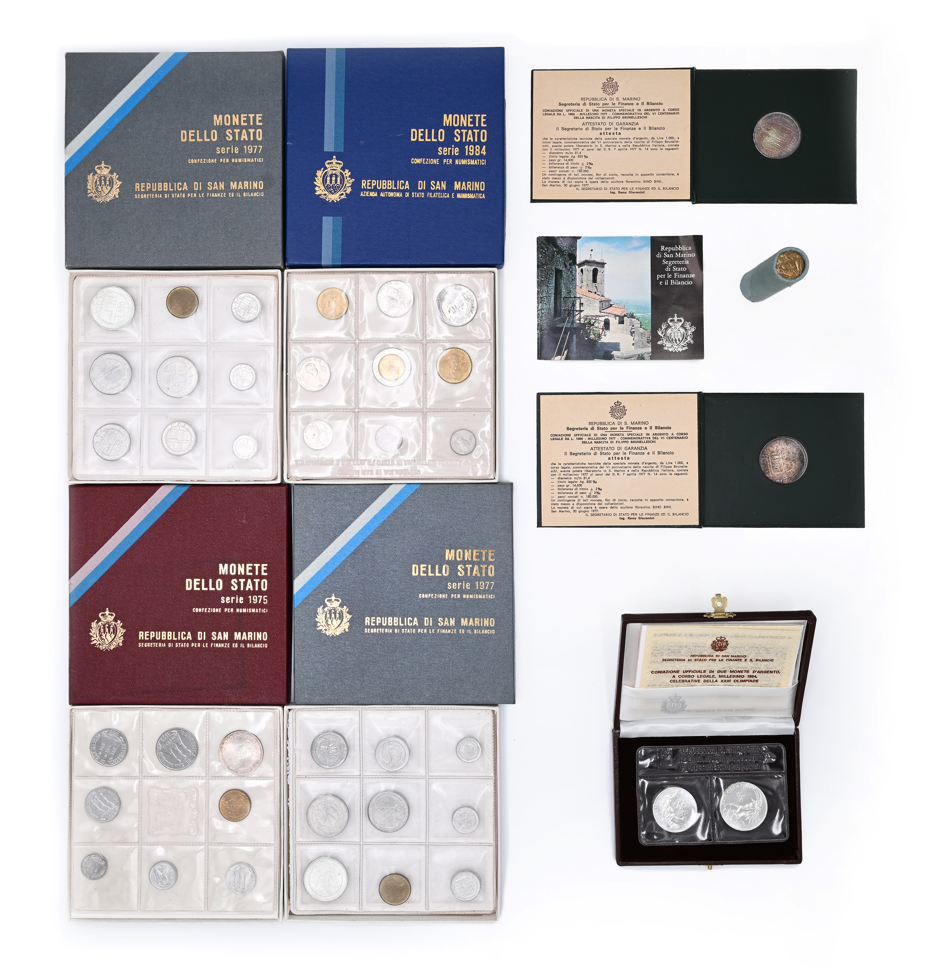 Lotto San Marino: 20 Serie Annuali 1972/1986, 2 Pezzi 1.000 Lire 1977, Dittico 500 e 1.000 Lire 1...