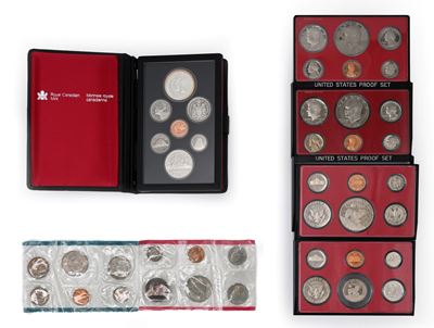Lotto di Serie Proof Usa 1976, 1977, 1978, 1979 e Canada 1983; e 2 Fdc Usa 1979