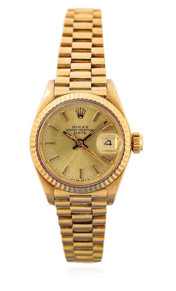 Rolex Oyster Perpetual date, orologio da donna in oro.