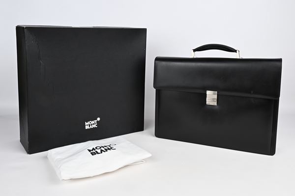 Montblanc Meisterstuck Double Gusset Briefcase with Strap - Borsa in pelle color nero (35793)