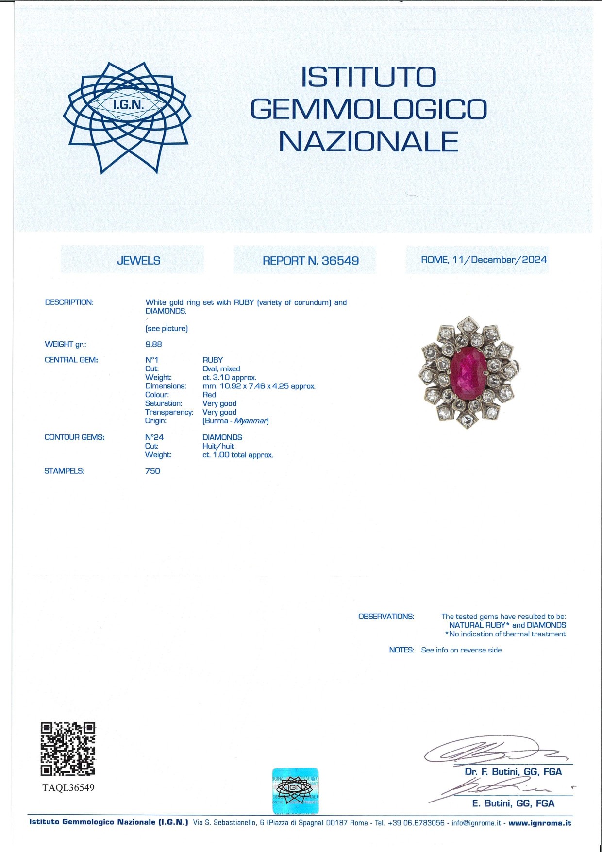 Anello in oro, rubino e brillanti