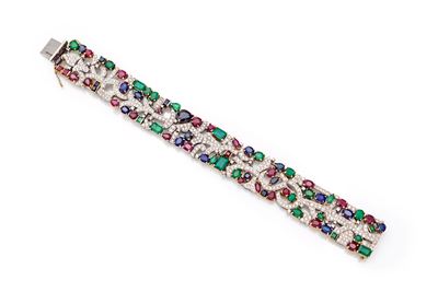 Bracciale "tutti Frutti" in Oro, Zaffiri, Rubini, Smeraldi e Brillanti
