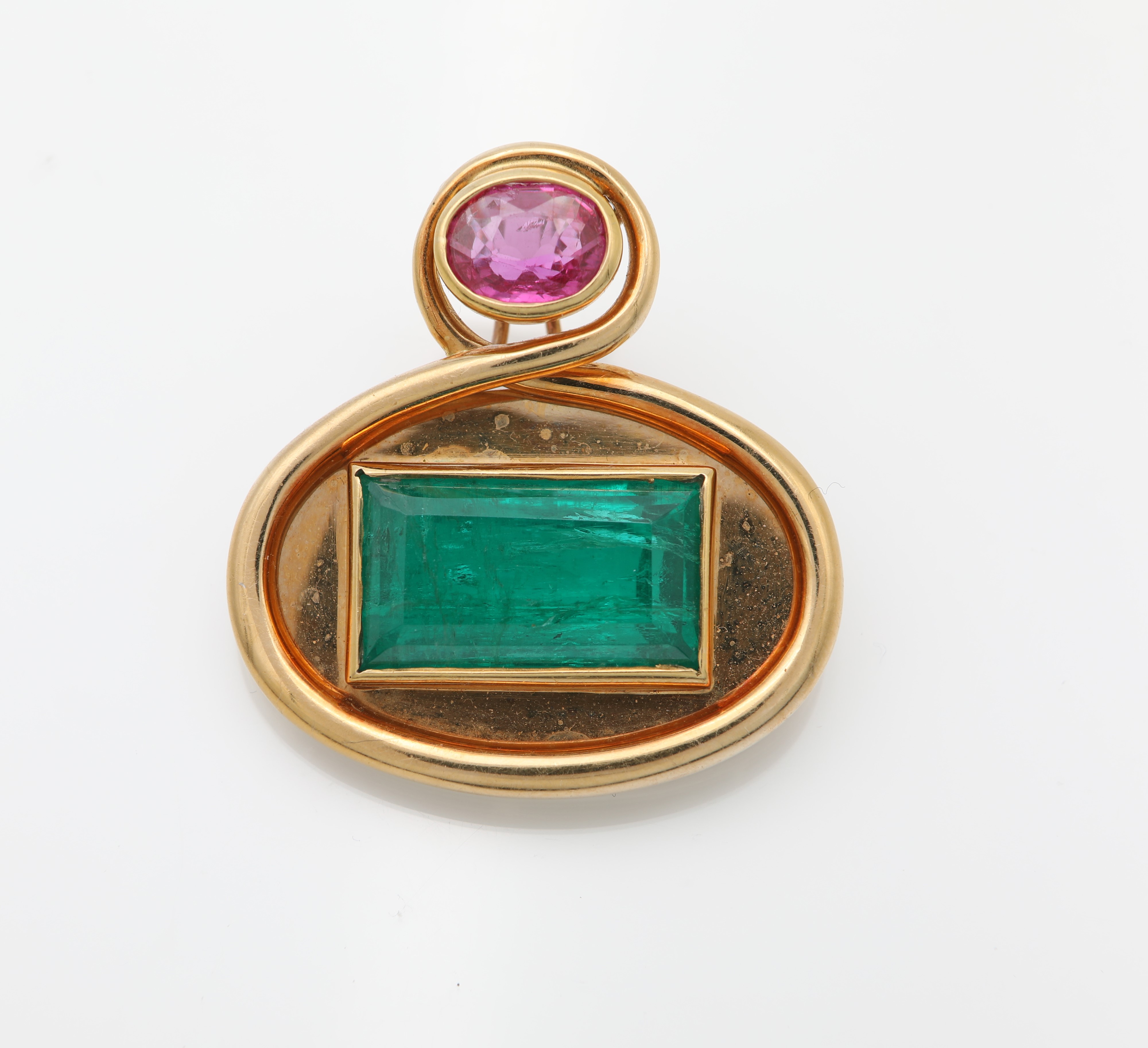 Petochi pendente in oro smeraldo, zaffiro rosa e avventurina