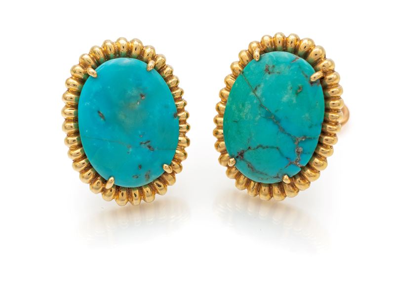 Coppia di Orecchini in Oro e Turchese