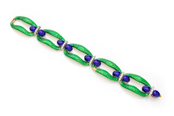 Bracciale in oro, smalti e brillanti