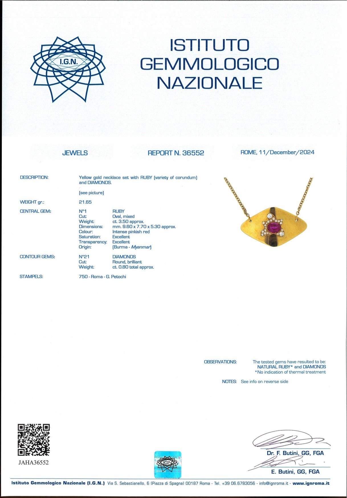 Petochi Girocollo in Oro, Brillanti e Rubino