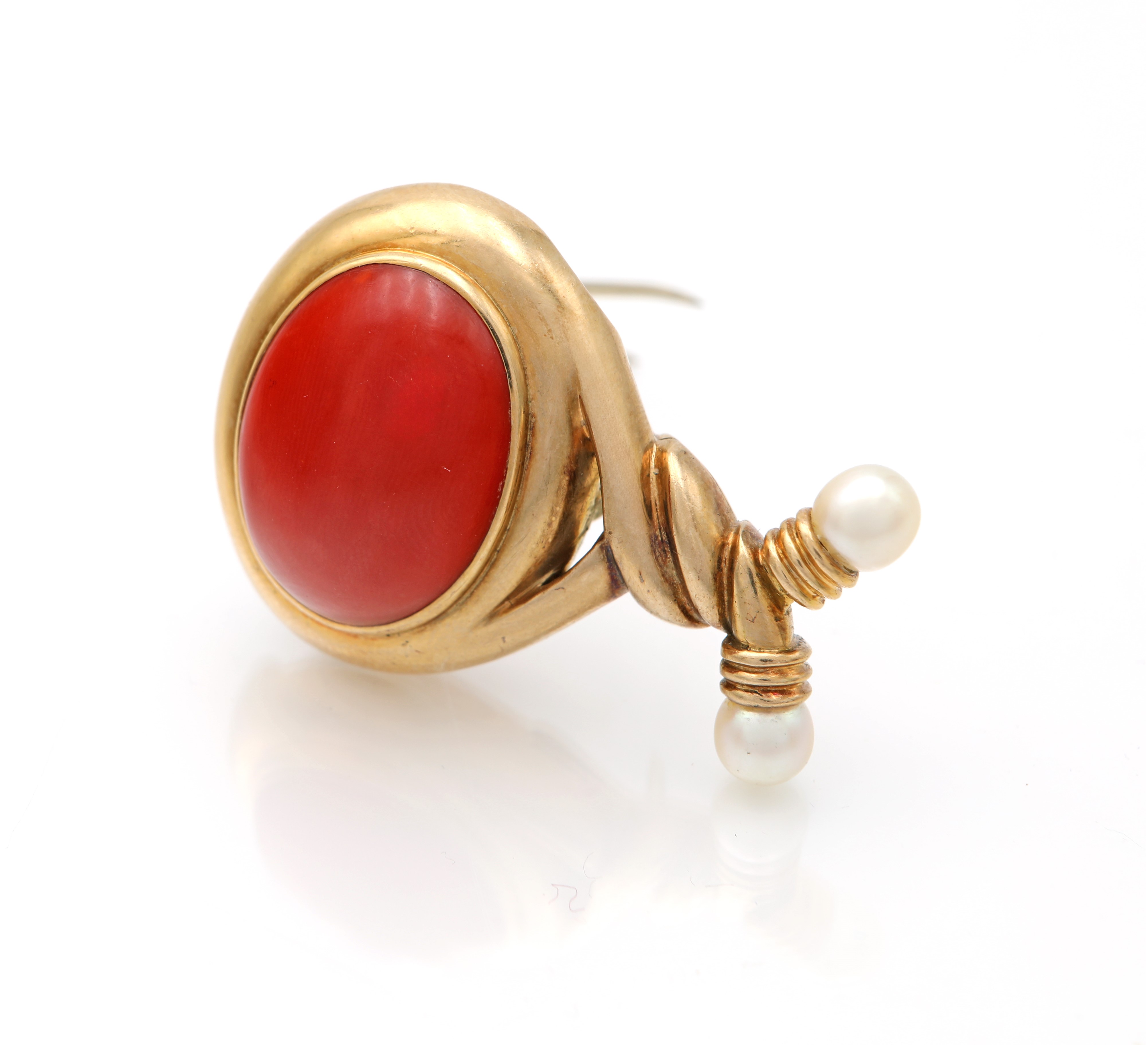 Spilla in Oro, Corallo e Perle