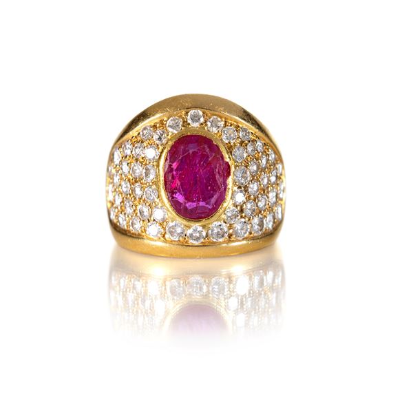 Petochi anello in oro, rubino e brillanti