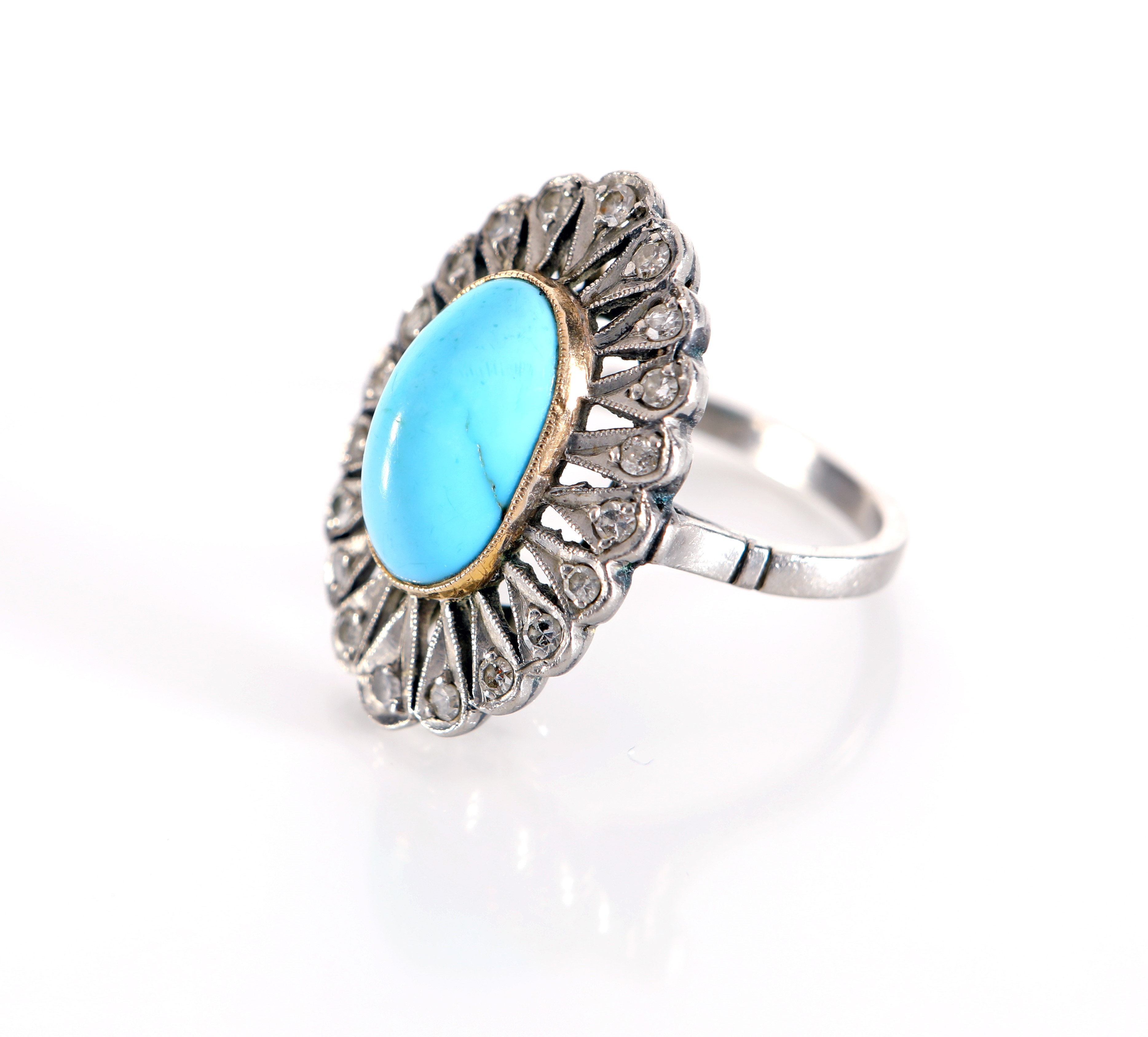 Anello in Oro, Turchese e Diamanti