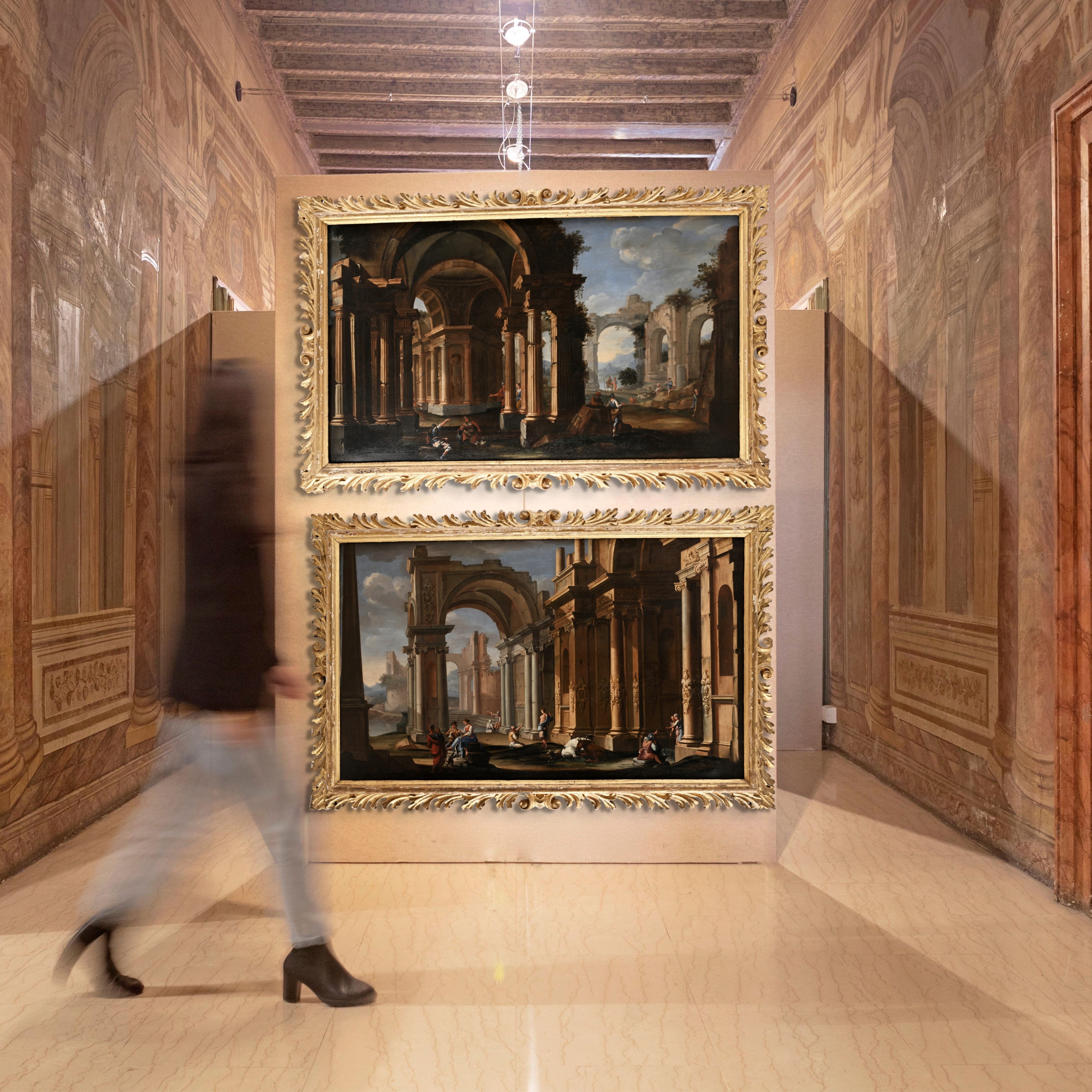 Pittore Lombardo del XVIII Secolo - Coppia di Dipinti Raffiguranti Capricci Architettonici