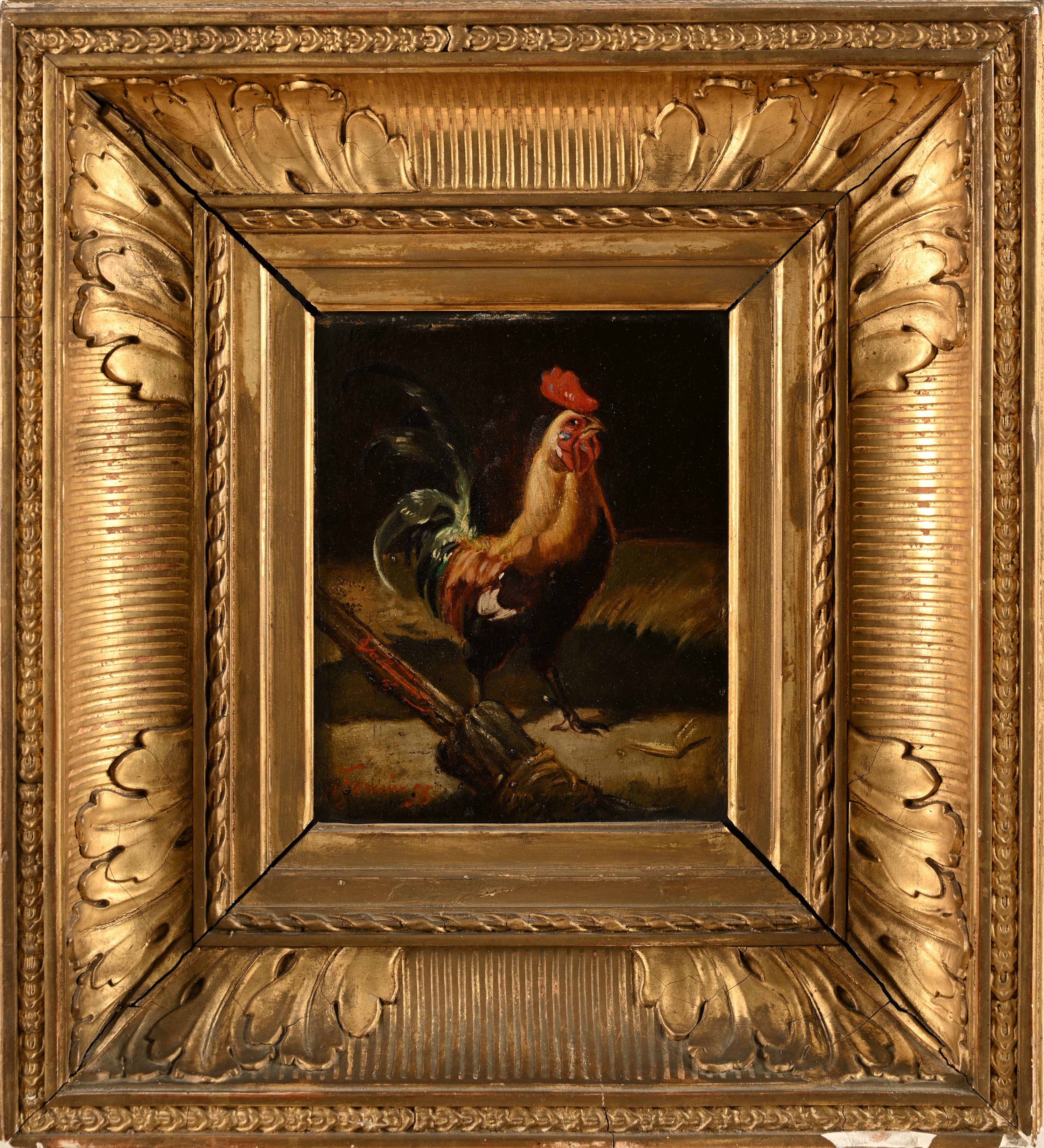 Cimino di Valenzano (scuola Francese del XIX Secolo) - Coppia di Dipinti Raffigurante Galli