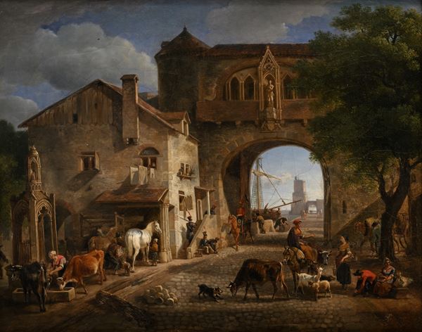 Scena di vita in una città portuale