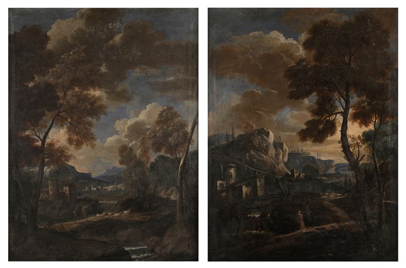 Scuola Romana del XVII/XVIII Secolo - Coppia di Paesaggi