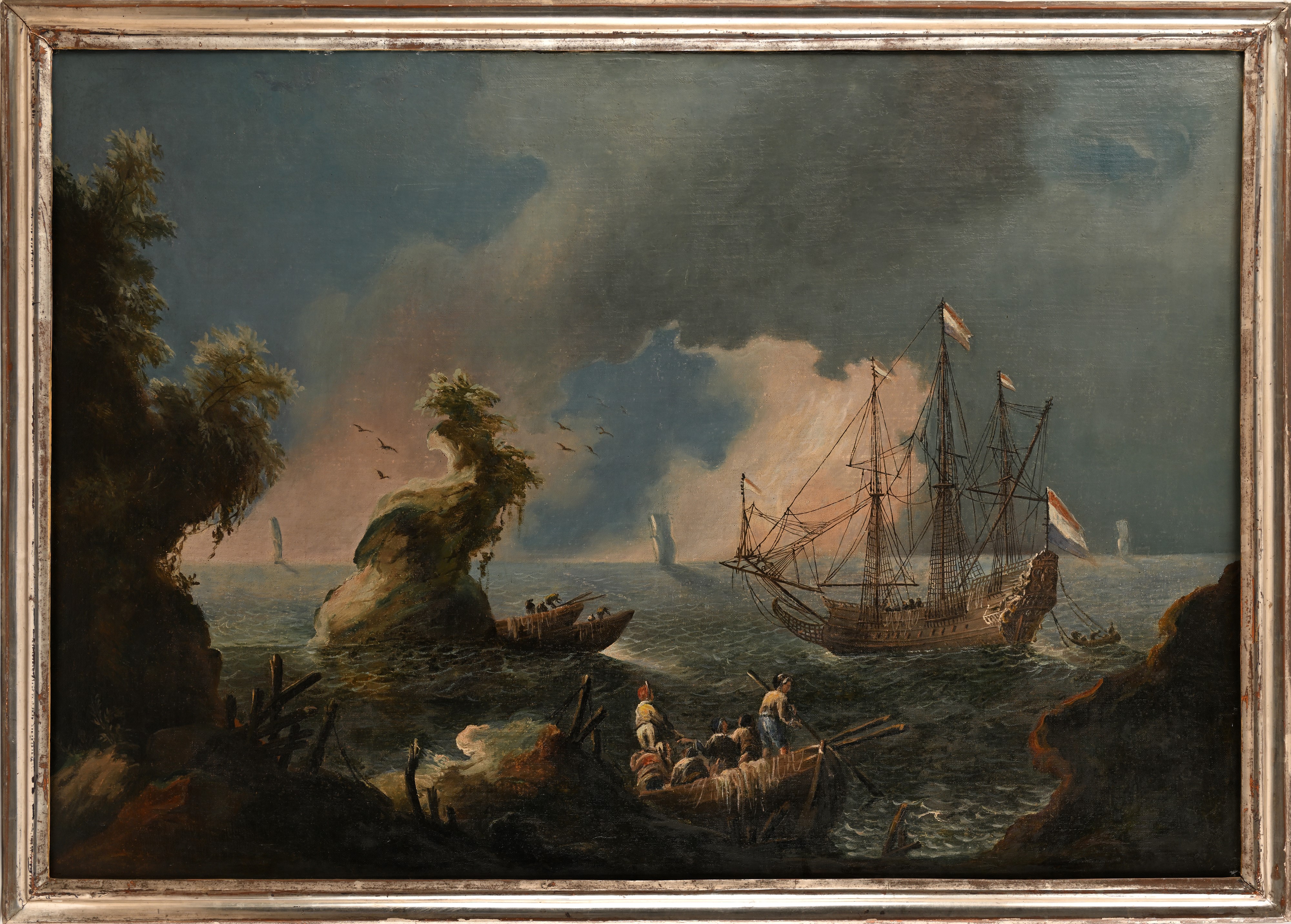 Scuola Napoletana del XVII Secolo - Coppia di Dipinti Raffiguranti Vedute di Marine con Archi Nat...