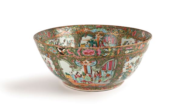 Grande ciotola in porcellana policroma, Cina, XIX secolo