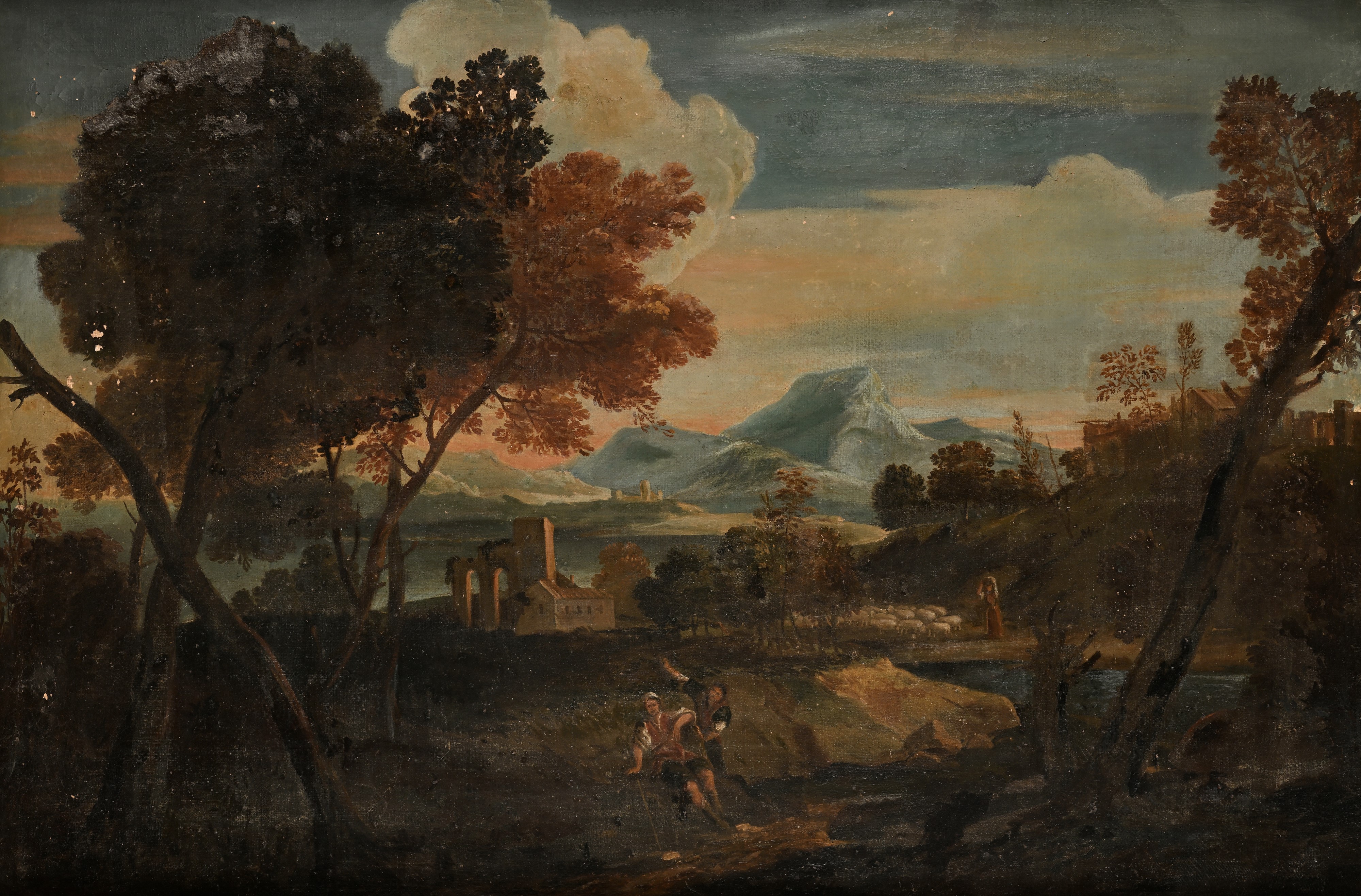 Pittore Romano del XVIII Secolo - Paesaggio con Rovine e Figure