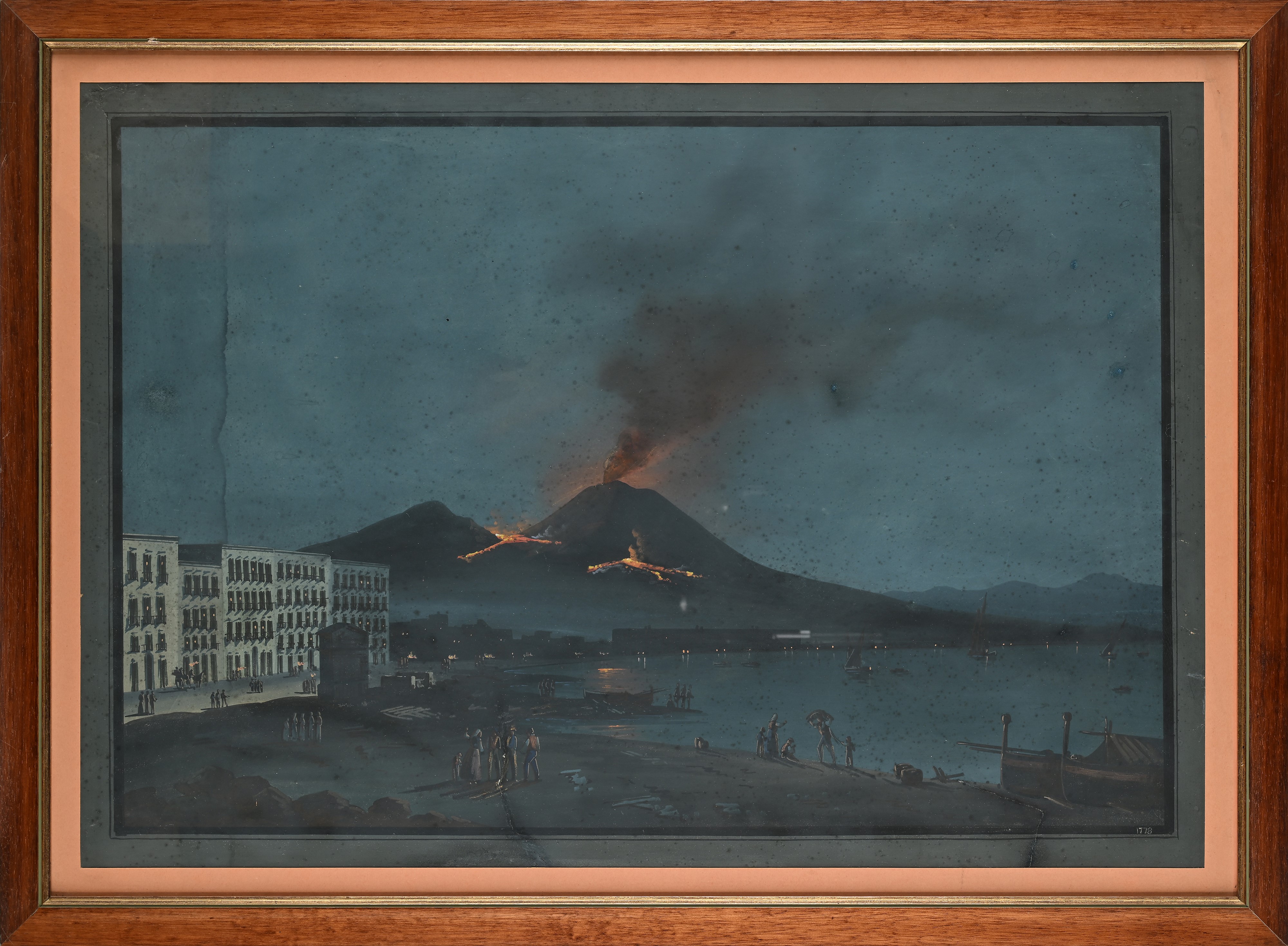 Scuola Napoletana del XIX Secolo - Napoli, Veduta Notturna Dell'eruzione del Vesuvio del 1778