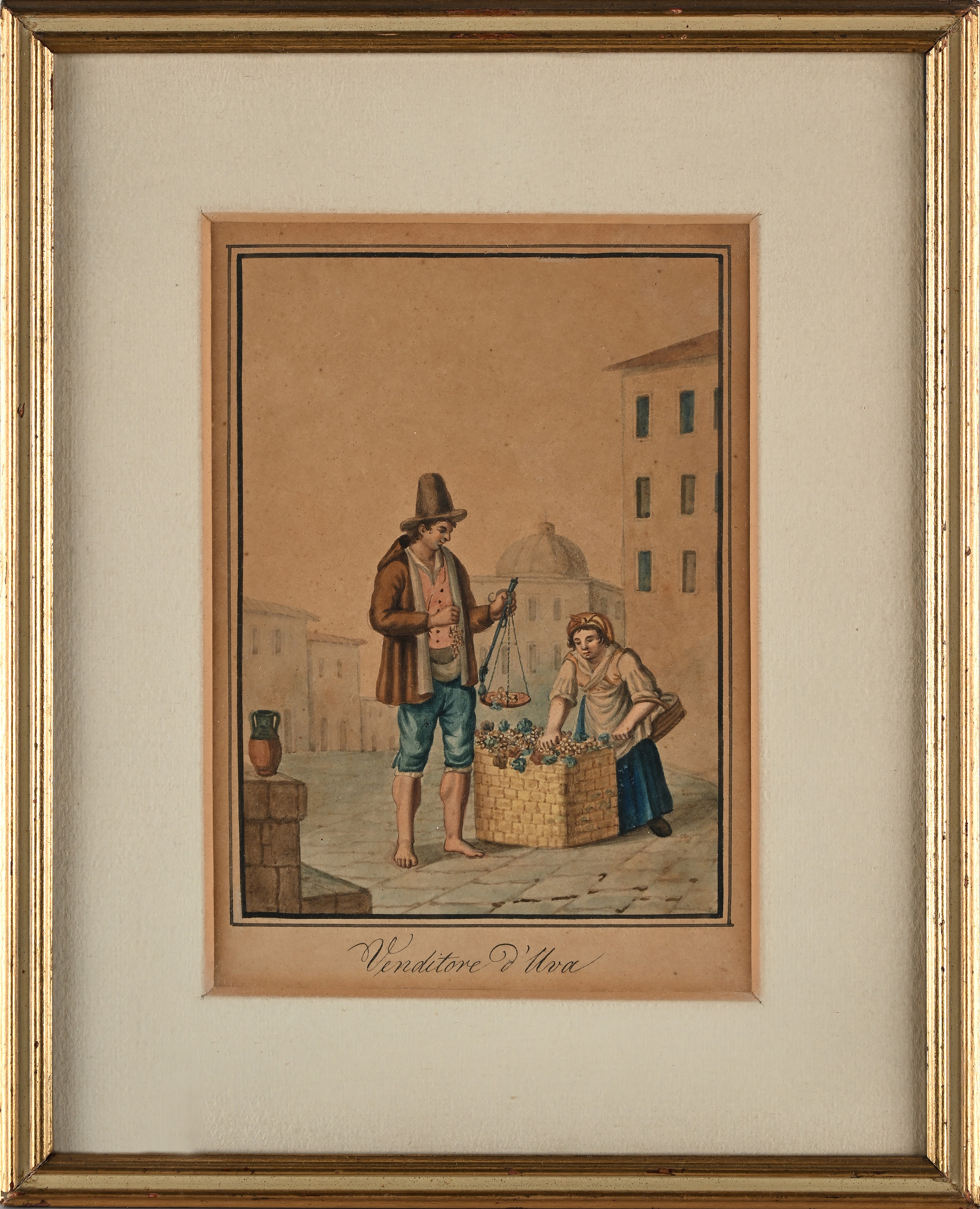 Scuola Napoletana Prima Metà del XIX Secolo - 'venditore D'uva'; 'venditore di Frutti di Mare'; '...