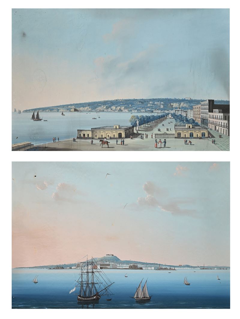 Scuola Napoletana del XIX Secolo - 'napoli in Generale' e 'villa Reale di Napoli'