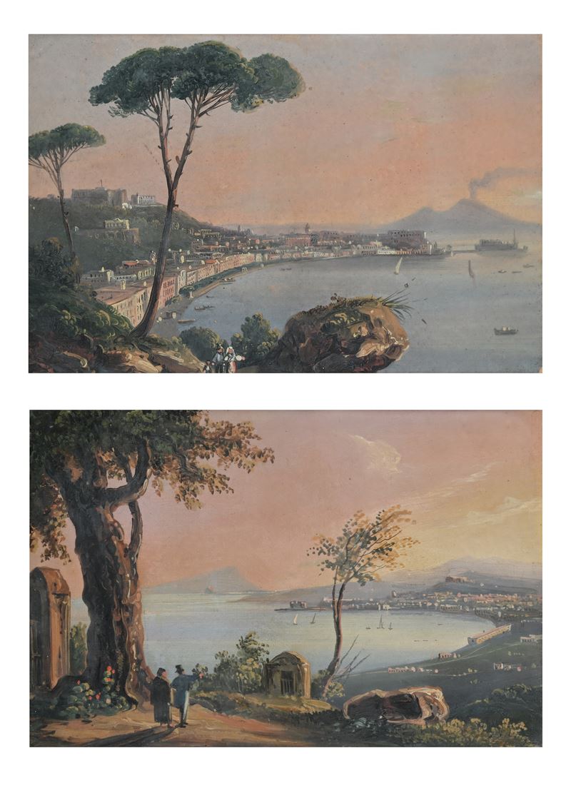 Scuola di Posillipo - 'napoli Veduta da Posillipo' e 'napoli Veduta da Sud'