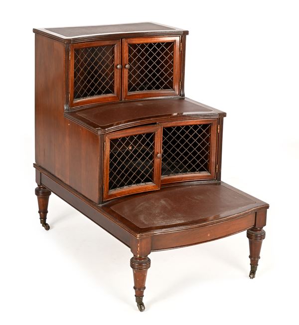 Scaletta da biblioteca in mogano, Inghilterra, fine XIX secolo