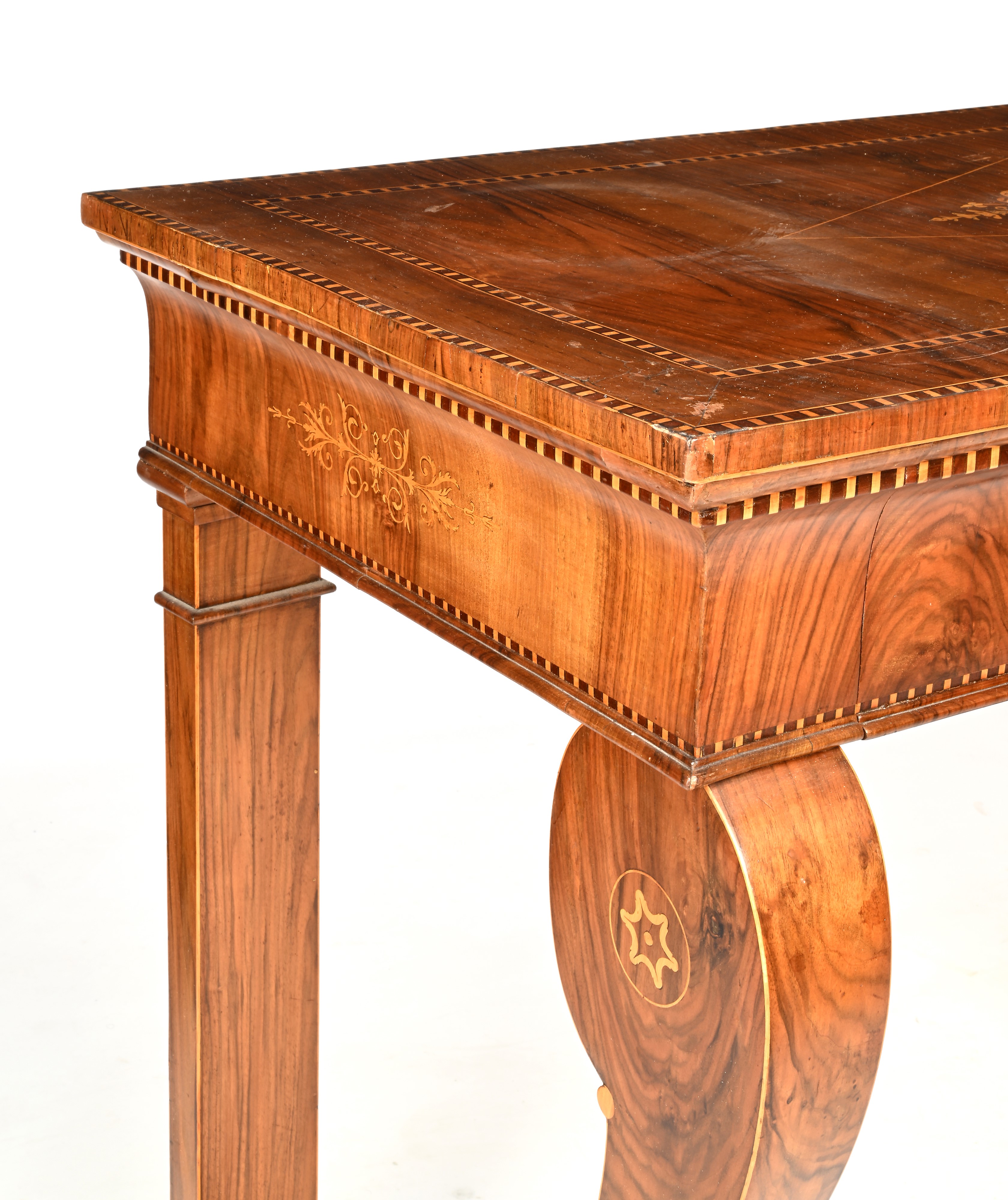 Console in Mogano con Intarsi in Legno di Frutto alla Maniera di George Smith, Napoli, Prima Metà...
