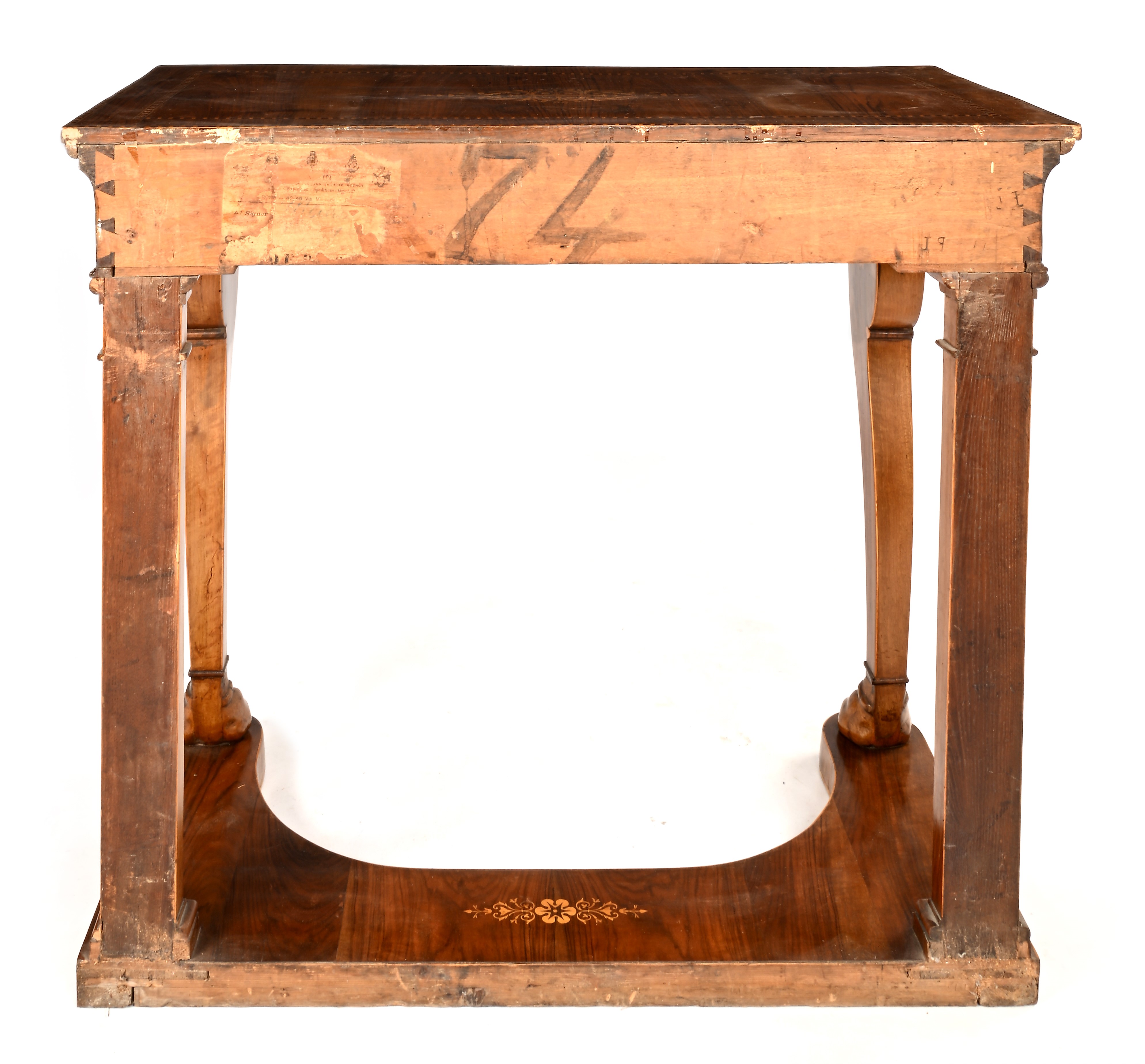 Console in Mogano con Intarsi in Legno di Frutto alla Maniera di George Smith, Napoli, Prima Metà...