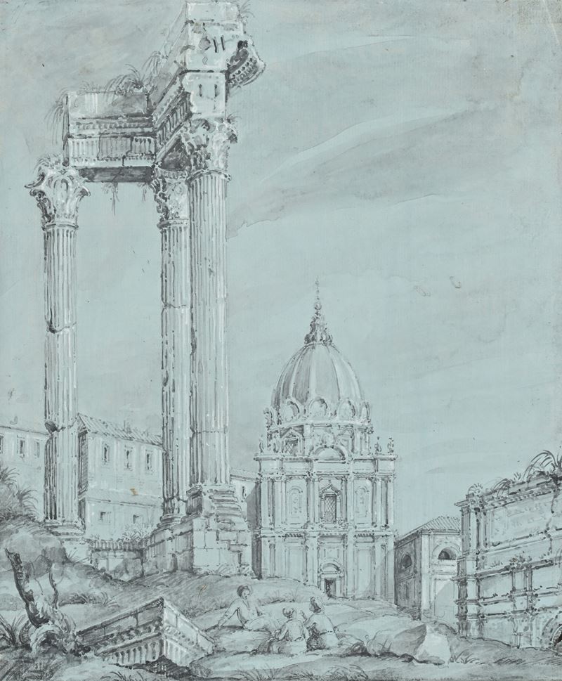 Scuola Romana del XIX Secolo - Tempio di Vespasiano al Foro