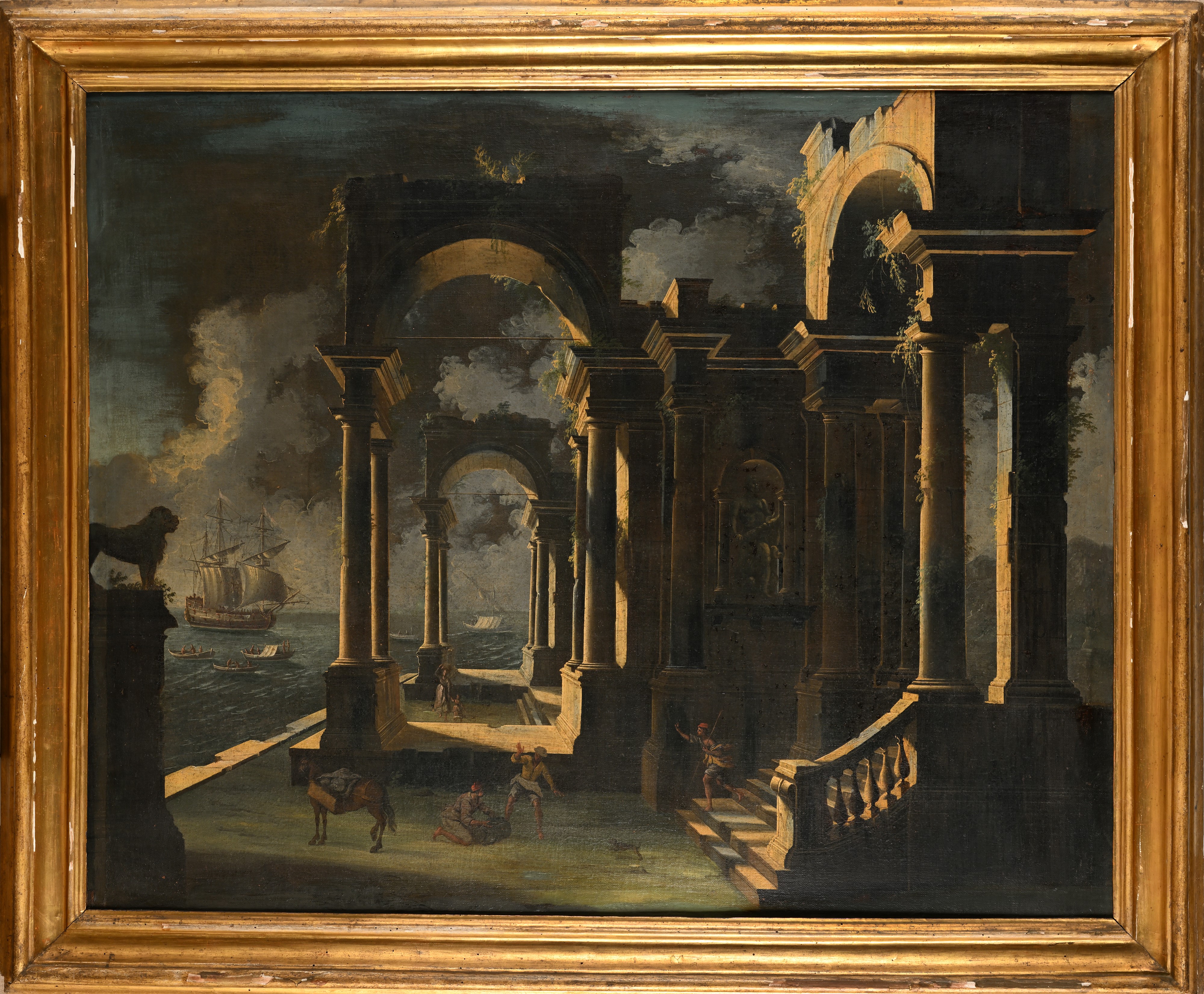 Leonardo Coccorante - Architettura con Figure e Sfondo di Vedute Costiere