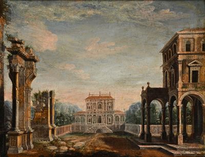 Capriccio Architettonico con Sfondo di Villa