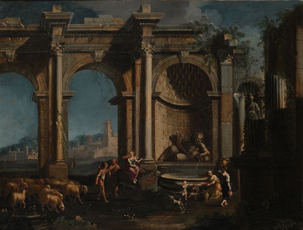 Scuola Lombarda del XVIII secolo - Architettura classica con figure